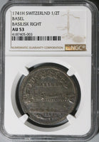 1741 Basel NGC AU 53 1/2 Thaler Dragon City View Swiss Canton Silver Coin (20092802C)