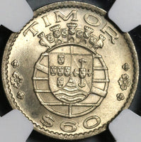 1958 NGC MS 64 Timor 60 Centavos Indonesia Portugal Colony Coin (21052401C)