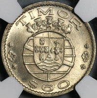 1958 NGC MS 64 Timor 60 Centavos Indonesia Portugal Colony Coin (21052401C)