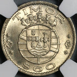 1958 NGC MS 64 Timor 60 Centavos Indonesia Portugal Colony Coin (21052401C)