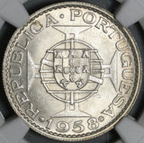 1958 NGC MS 64 Timor 6 Escudos Indonesia Portugal Colony Silver Coin (21052402C)
