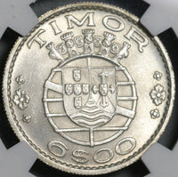 1958 NGC MS 64 Timor 6 Escudos Indonesia Portugal Colony Silver Coin (21052402C)