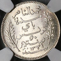 1915-A NGC MS 65 Tunisia 50 Centimes France Protectorate Silver Coin (23032401C)