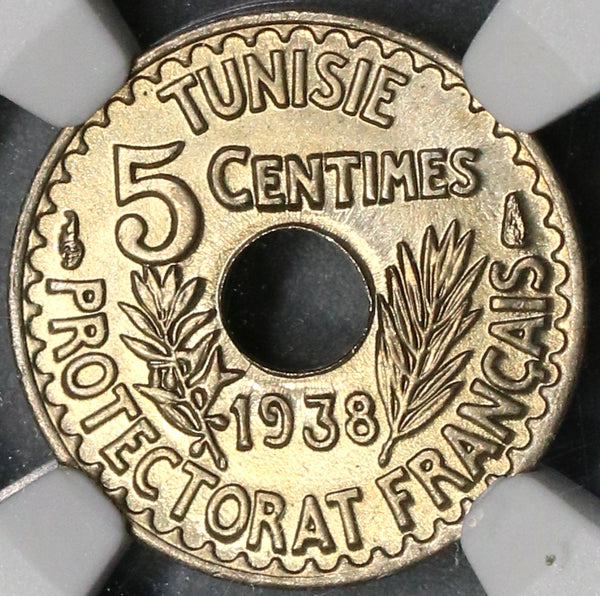 1938 NGC MS 68 Tunisia 5 Centimes France Colony Coin POP 2/0 (17103101D)