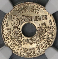 1938 NGC MS 68 Tunisia 5 Centimes France Colony Coin POP 2/0 (17103101D)