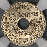 1938 NGC MS 68 Tunisia 5 Centimes France Colony Coin POP 2/0 (17103101D)