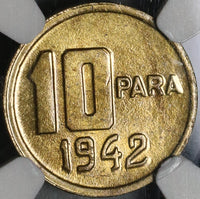 1942 NGC MS 64 Turkey 10 Para Mint State Star Crescent Coin POP 1/2 (21040401D)