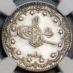 1909 NGC UNC Det Bursa Turkey 5 Kurush Sultan Mint Visit Ottman Silver 1327//1 Coin (22031801D)