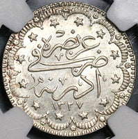 1910 NGC UNC Edirne Turkey 5 Kurush Sultan Mint Visit Ottoman Silver 1327//2 Coin (22031802D)