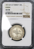 1910 NGC AU 58 Edirne Mint Visit Ottoman Turkey 10 Kurush POP 3/3 (19013002C)
