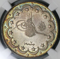 1915 NGC AU 58 Turkey 10 Kurush 1327//7 Ottoman El Ghazi Silver Coin (21112001C)