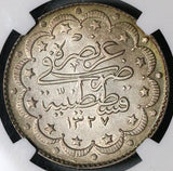 1915 NGC AU 58 Turkey 10 Kurush 1327//7 Ottoman El Ghazi Silver Coin (21112001C)