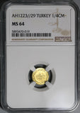 1836 NGC MS 64 Turkey Gold 1/4 Cedid Mahmudiye 1223/29 Coin POP 1/0 (20102601D)