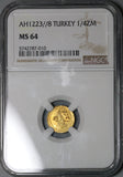 1815 NGC MS 64 Turkey GOLD 1/4 Zeri Mahbub Ottoman Empire 1223//8 Coin (22012001C)