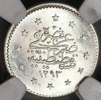 1886 NGC MS 64+ Ottoman Turkey 1 Kurush 1293/11 Silver Coin (19092103C)