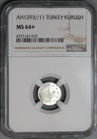 1886 NGC MS 64+ Ottoman Turkey 1 Kurush 1293/11 Silver Coin (19092103C)
