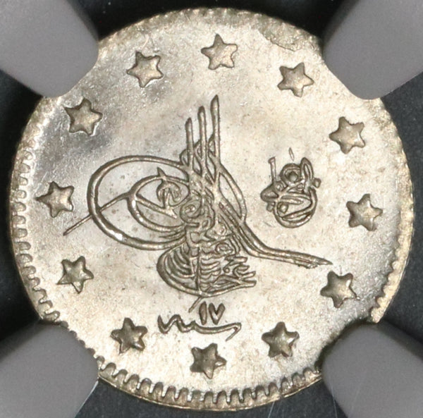 1892 NGC MS 65 Turkey 1 Kurush 1293/17 Ottoman Sultan Silver Coin  (21081502D)
