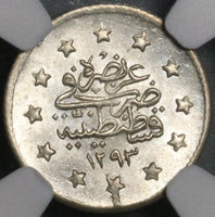 1892 NGC MS 65 Turkey 1 Kurush 1293/17 Ottoman Sultan Silver Coin  (21081502D)
