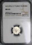 1892 NGC MS 65 Turkey 1 Kurush 1293/17 Ottoman Sultan Silver Coin  (21081502D)