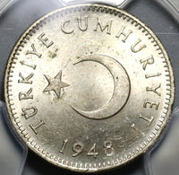 1948 PCGS MS 64 Turkey 1 Lira Last Silver Mint State Crescent Coin (20070803C)