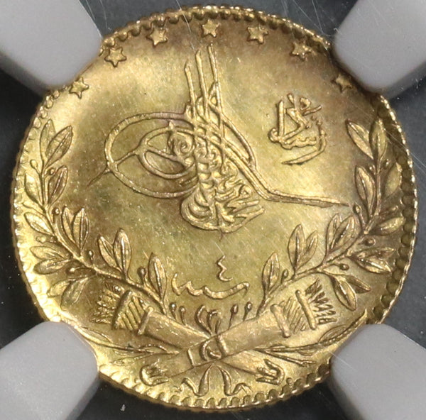 1912 NGC MS 66 Turkey GOLD 25 Kurush 1327/4 Mint State Ottoman Empire Coin POP 1/0 (19031701D)