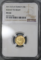 1912 NGC MS 66 Turkey GOLD 25 Kurush 1327/4 Mint State Ottoman Empire Coin POP 1/0 (19031701D)
