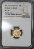1912 NGC MS 66 Turkey GOLD 25 Kurush 1327/4 Mint State Ottoman Empire Coin POP 1/0 (19031701D)
