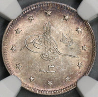 1911 NGC UNC Det Salonika Mint Visit Turkey 2 Kurush 1327//3 AH Rare Sultan Coin 13K Minted (18112803C)