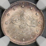 1911 NGC UNC Det Salonika Mint Visit Turkey 2 Kurush 1327//3 AH Rare Sultan Coin 13K Minted (18112803C)