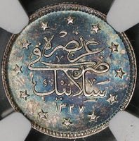 1911 NGC UNC Det Salonika Mint Visit Turkey 2 Kurush 1327//3 AH Rare Sultan Coin 13K Minted (18112803C)
