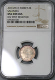 1911 NGC UNC Det Salonika Mint Visit Turkey 2 Kurush 1327//3 AH Rare Sultan Coin 13K Minted (18112803C)
