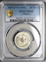 1916 PCGS MS 65 Turkey 40 Para 1327//8 Ottoman Empire Sultan Gem Coin (22050901C)