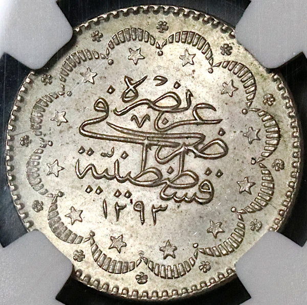 1885 NGC MS 66 Turkey 5 Kurush 1293/11 Ottoman Empire Silver