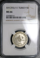 1885 NGC MS 66 Turkey 5 Kurush 1293/11 Ottoman Empire Silver Coin (22091402C)