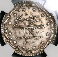 1911 NGC MS 61 Salonika Mint Visit Turkey 5 Kurush Ottoman Empire 1327//3 3K Coins (21110702C)