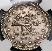 1911 NGC MS 61 Salonika Mint Visit Turkey 5 Kurush Ottoman Empire 1327//3 3K Coins (21110702C)