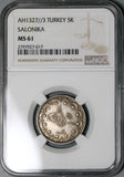 1911 NGC MS 61 Salonika Mint Visit Turkey 5 Kurush Ottoman Empire 1327//3 3K Coins (21110702C)