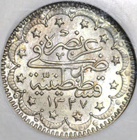 1915 NGC MS 63 Turkey 5 Kurush 1327/7 el-Ghazi Ottoman Empire Silver Coin (20103104C)