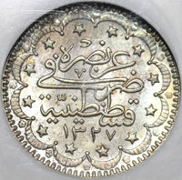 1915 NGC MS 63 Turkey 5 Kurush 1327/7 el-Ghazi Ottoman Empire Silver Coin (20103104C)