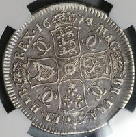 1674 NGC VF 25 Charles II 1/2 Crown Rare Great Britain Silver Coin POP 1/1 (23030301C)