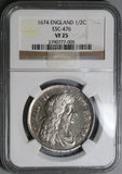 1674 NGC VF 25 Charles II 1/2 Crown Rare Great Britain Silver Coin POP 1/1 (23030301C)