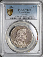 1682 PCGS VF 30 Charles II 1/2 Crown Rare Great Britain England Silver Coin (21010602C)