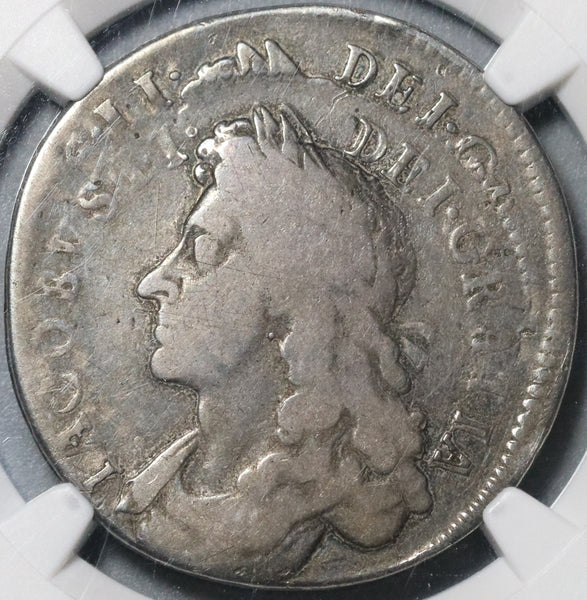 1686 NGC F 15 James II Mint Error 1/2 Crown Great Britain Silver Coin (21032105C