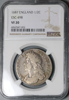 1687 NGC VF 20 James II Great Britain 1/2 Crown England Silver Coin (22011501C)