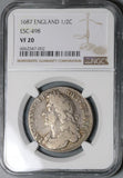 1687 NGC VF 20 James II Great Britain 1/2 Crown England Silver Coin (22011501C)