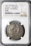 1689 NGC VF 30 William Mary 1/2 Crown Great Britain Silver Coin (21012101D)