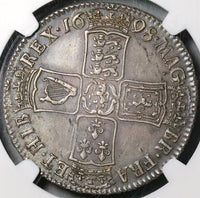 1698 NGC AU Det William III Half 1/2 Crown Great Britain Silver Coin (21101801C)