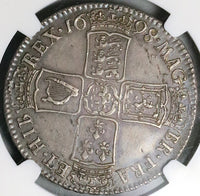 1698 NGC AU Det William III Half 1/2 Crown Great Britain Silver Coin (21101801C)