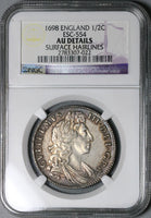 1698 NGC AU Det William III Half 1/2 Crown Great Britain Silver Coin (21101801C)