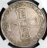 1703 NGC F 15 Anne Vigo 1/2 Crown Great Britain England Spanish Treasure Silver Coin (23032901C)